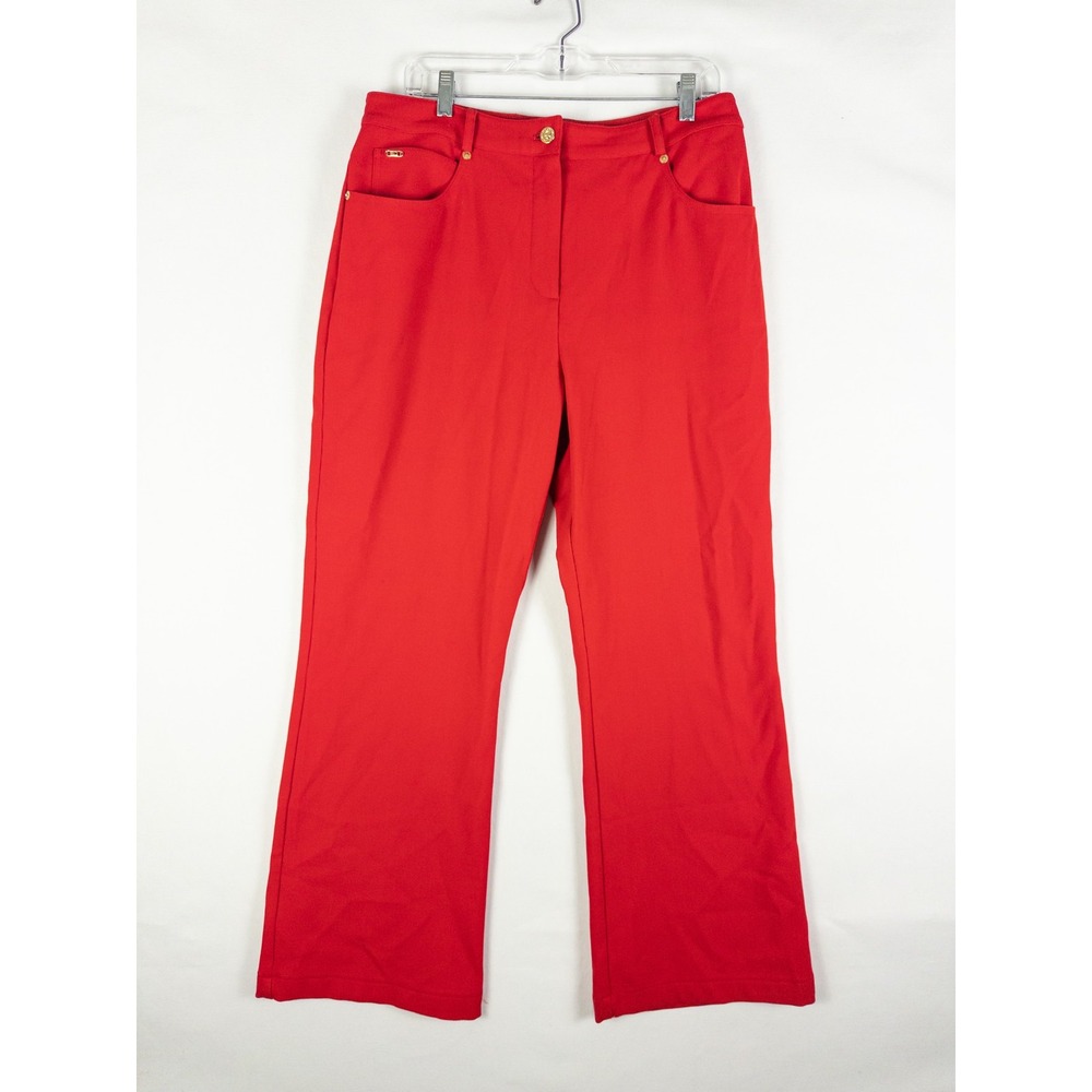 St. John Sport Marie Gray Bootcut Pants Womens 14 Red Gold Hardware Stretch Retr